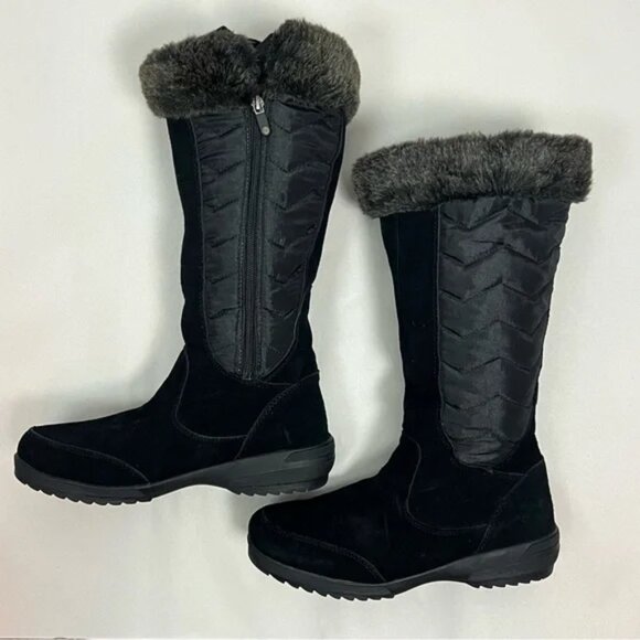 Lands' End Sophia Tall Winter Snow Boots Size 8.5 Faux Fur Suede Cold Weather - Picture 2 of 11